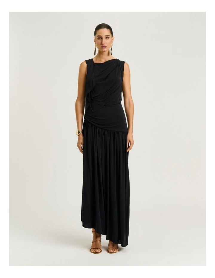 Slinky Jersey Gathered Maxi Skirt in Black image 5