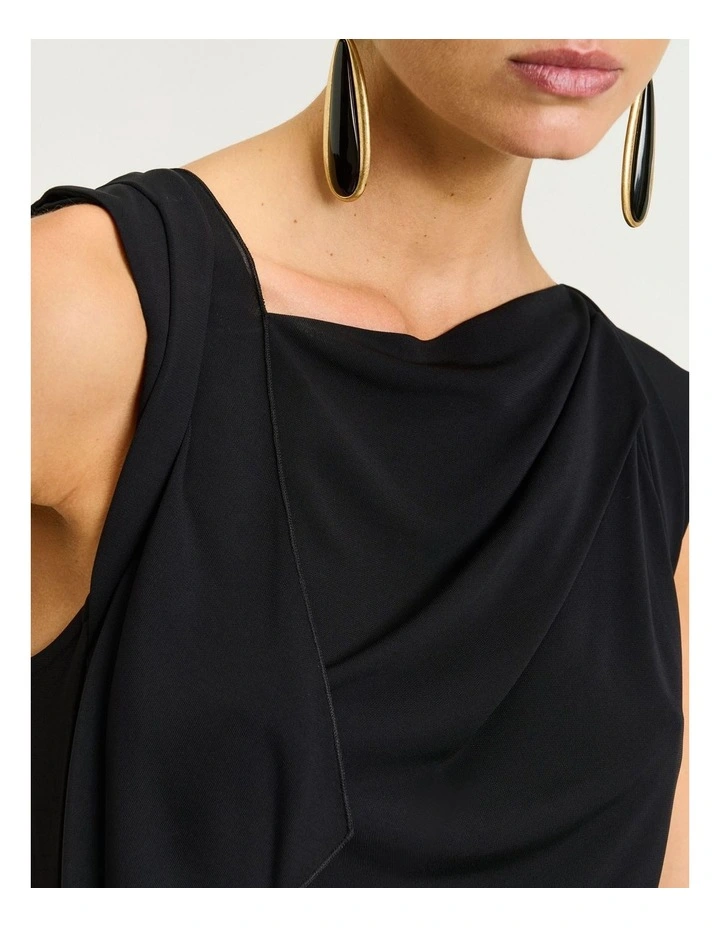 Slinky Jersey Draped Boat Neck Top in Black image 3