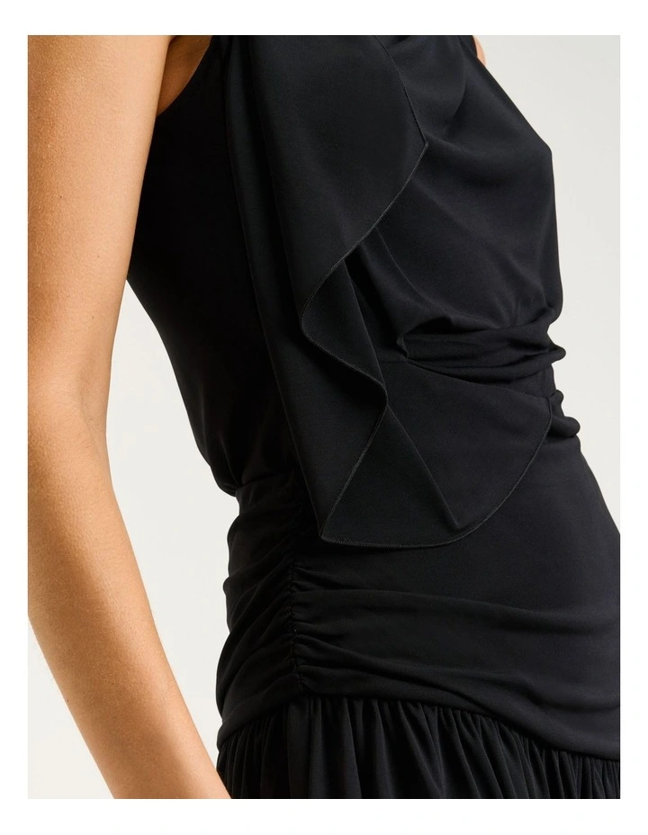 Slinky Jersey Draped Boat Neck Top in Black image 4