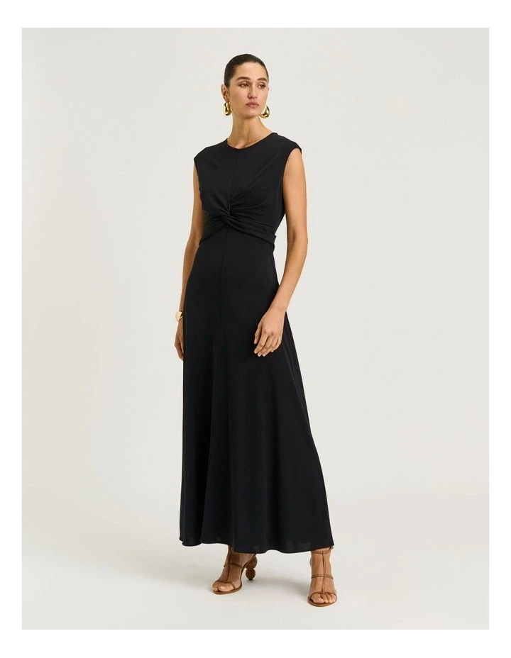 Slinky Jersey Empire Twist Maxi Dress in Black image 1