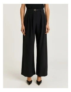 Drapey Viscose Twill Pleat Tuck Pant in Black