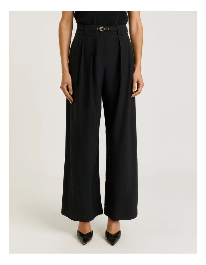Drapey Viscose Twill Pleat Tuck Pant in Black image 1