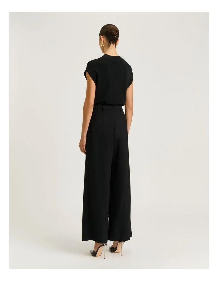 Drapey Viscose Twill Pleat Tuck Pant in Black image 2