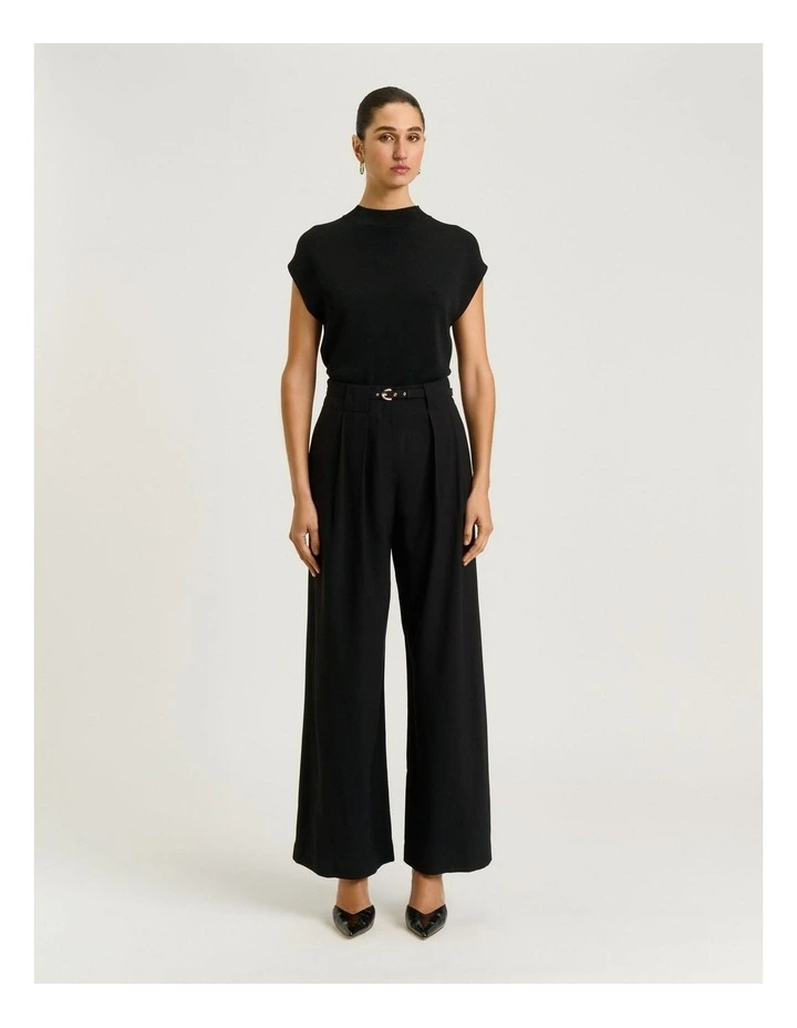 Drapey Viscose Twill Pleat Tuck Pant in Black image 5