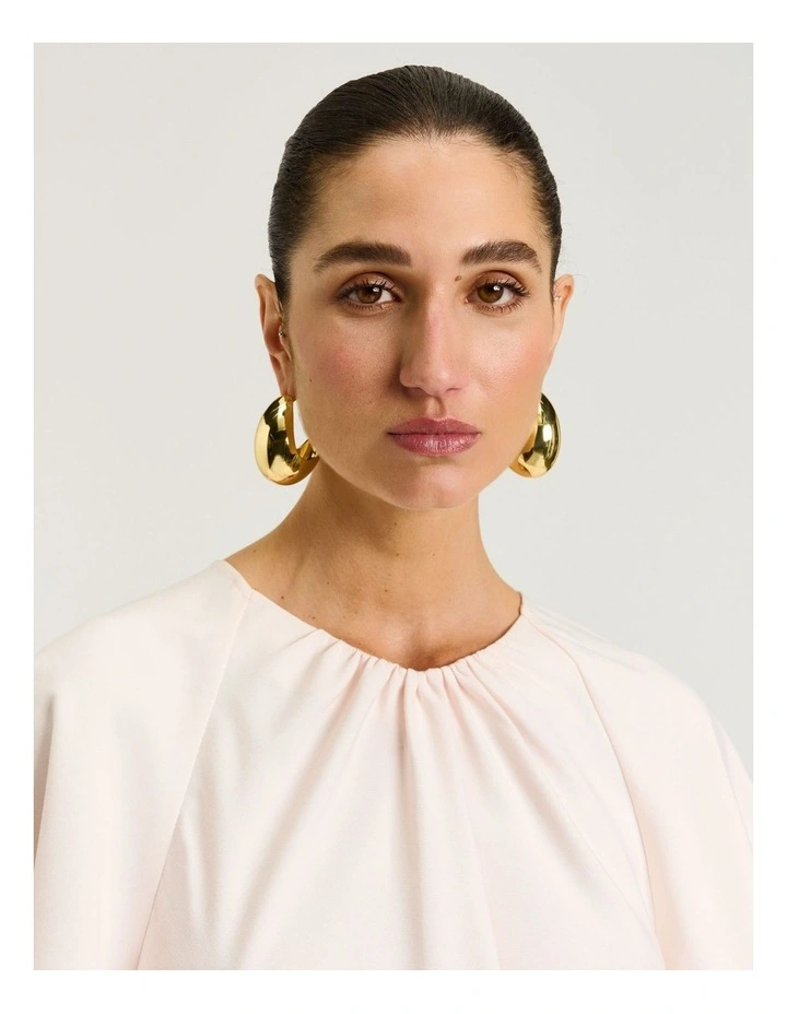 Drapey Viscose Twill Tucked Neck Tee Top in Champagne image 3