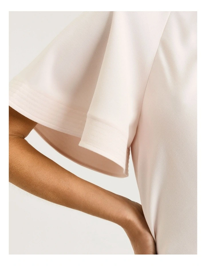 Drapey Viscose Twill Tucked Neck Tee Top in Champagne image 4