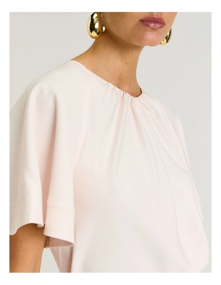 Drapey Viscose Twill Tucked Neck Tee Top in Champagne image 5