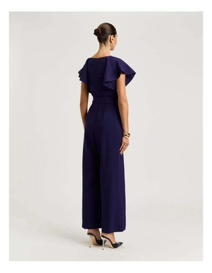 Drapey Viscose Twill V Neck Jumpsuit in Blue image 2
