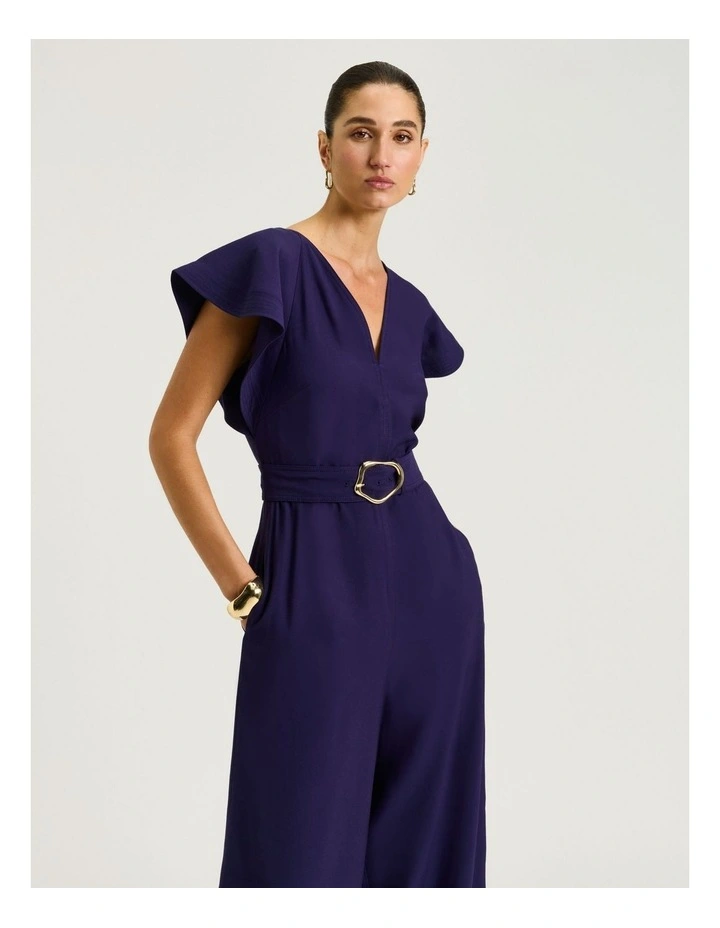 Drapey Viscose Twill V Neck Jumpsuit in Blue image 3