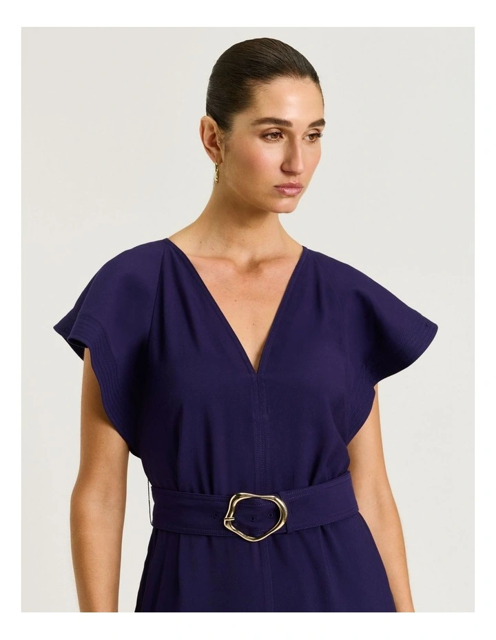 Drapey Viscose Twill V Neck Jumpsuit in Blue image 4