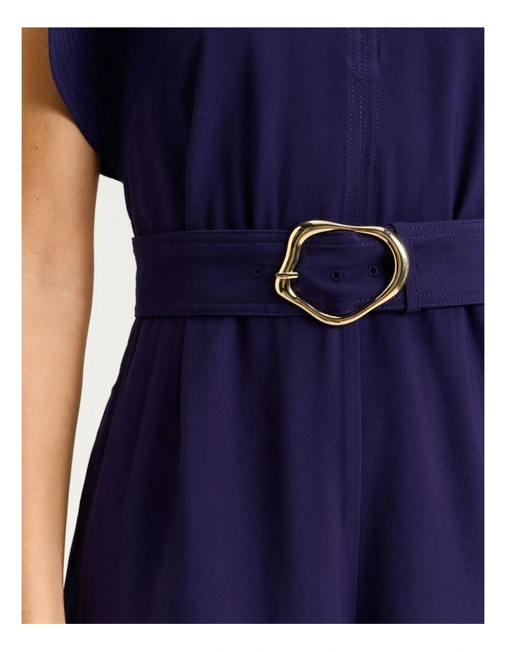 Drapey Viscose Twill V Neck Jumpsuit in Blue image 5