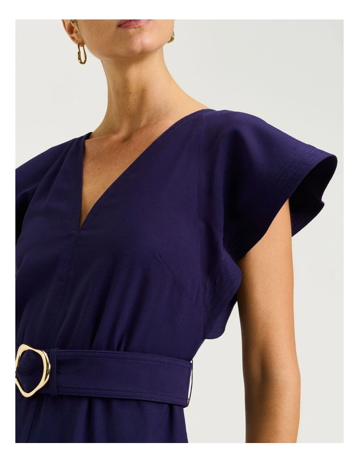 Drapey Viscose Twill V Neck Jumpsuit in Blue image 6