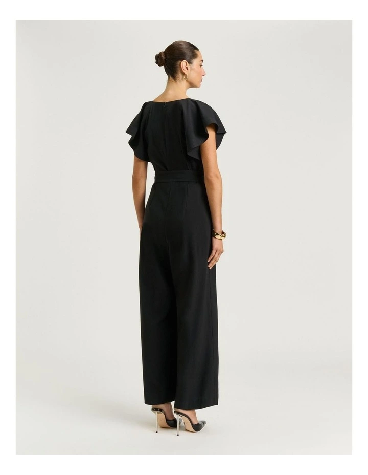 Drapey Viscose Twill V Neck Jumpsuit in Black image 2