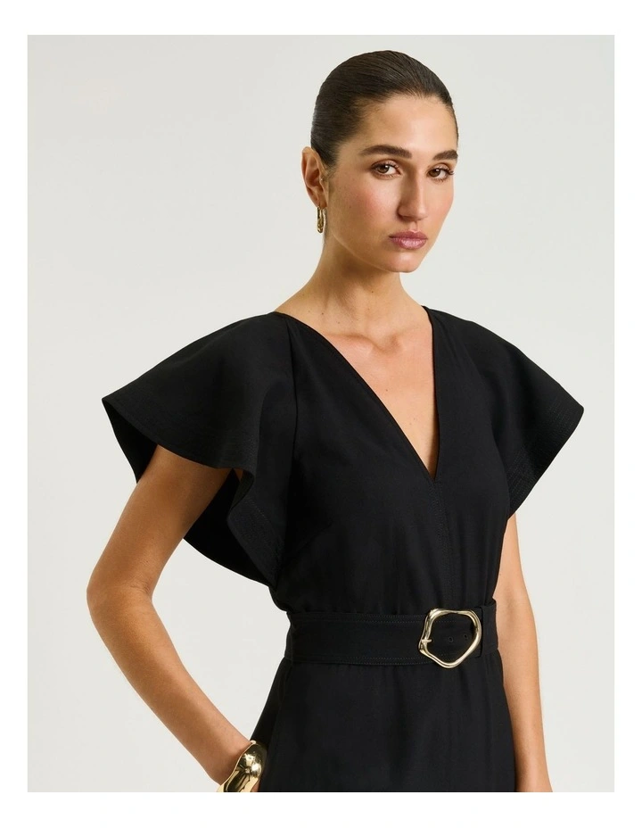 Drapey Viscose Twill V Neck Jumpsuit in Black image 3