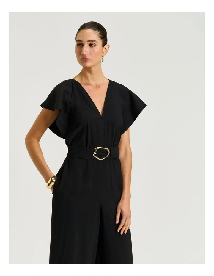 Drapey Viscose Twill V Neck Jumpsuit in Black image 4