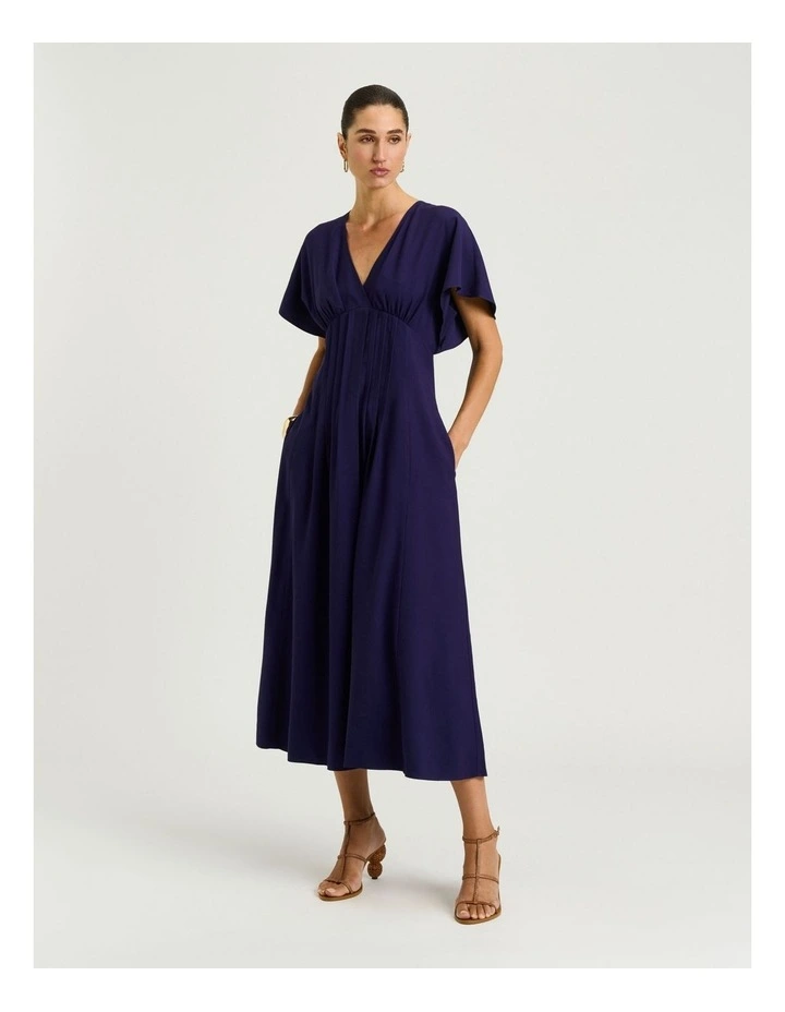 Drapey Viscose Twill Pin Tuck Midi Dress In Blue image 1