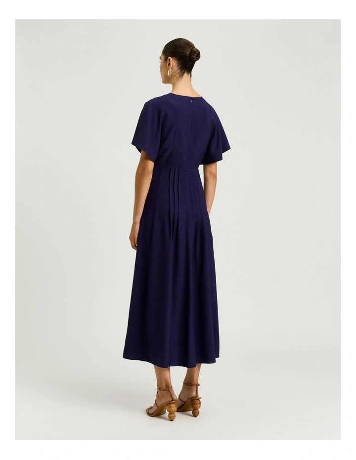 Drapey Viscose Twill Pin Tuck Midi Dress In Blue image 2