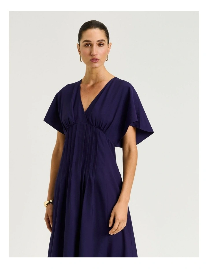 Drapey Viscose Twill Pin Tuck Midi Dress In Blue image 3
