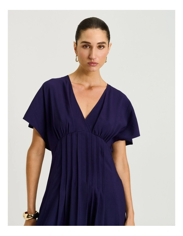 Drapey Viscose Twill Pin Tuck Midi Dress In Blue image 4