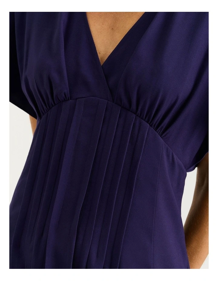 Drapey Viscose Twill Pin Tuck Midi Dress In Blue image 5