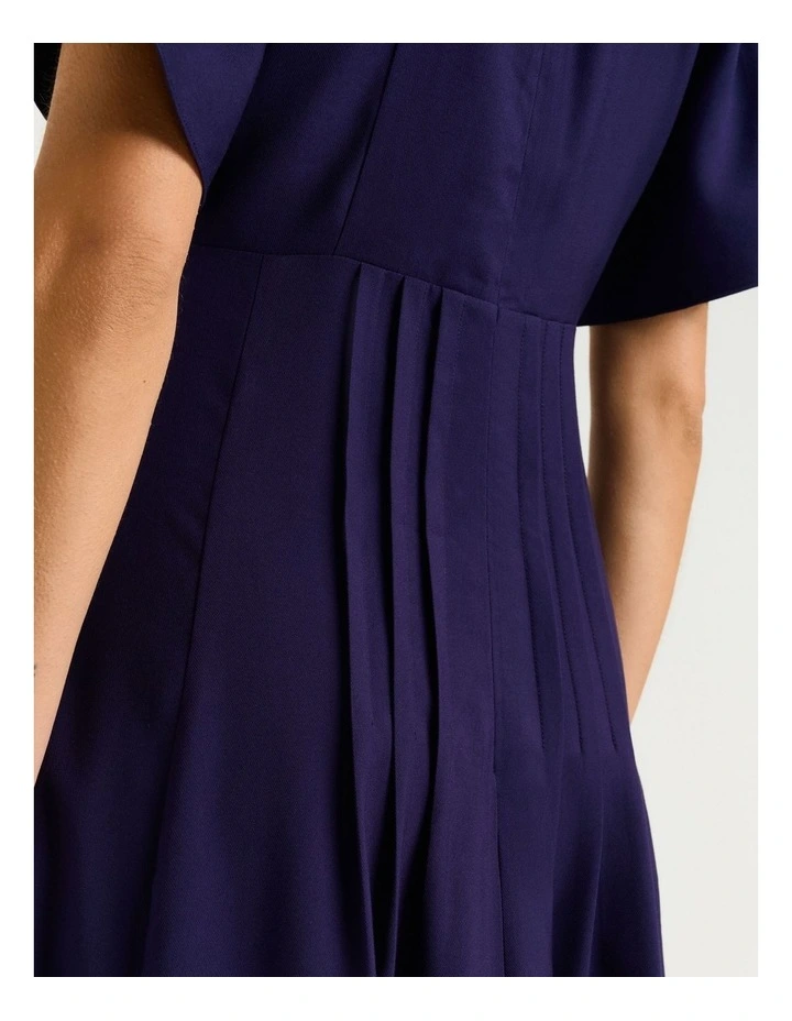 Drapey Viscose Twill Pin Tuck Midi Dress In Blue image 6