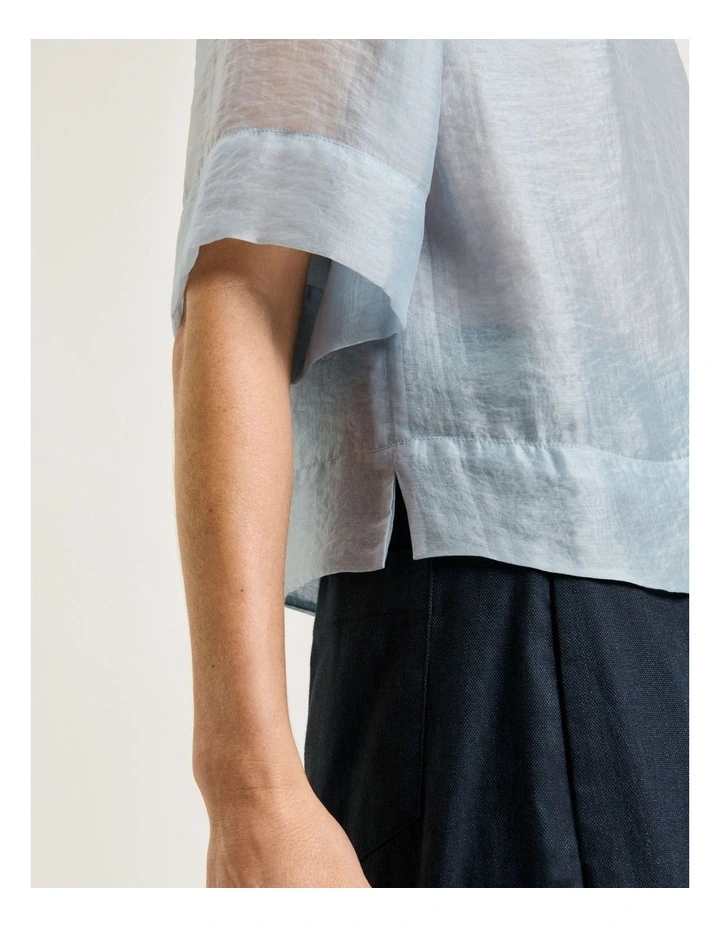 Sheer Organdy Yoke Top in Blue image 4