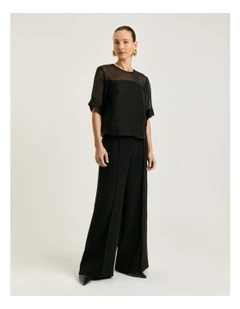 Double Crepe Wide Leg Pant in Black