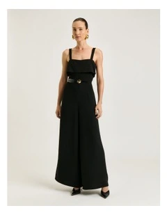 Double Crepe Wide Leg Jumpsuit in Black
