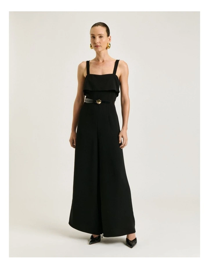 Double Crepe Wide Leg Jumpsuit in Black image 1