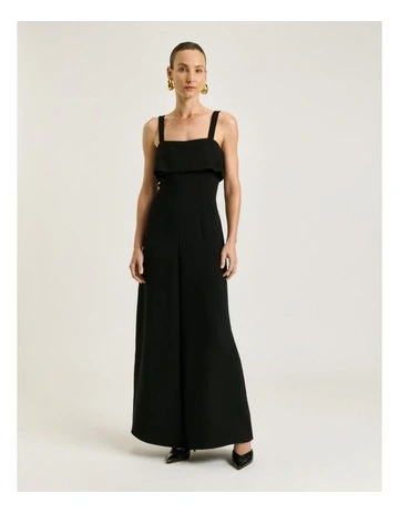 Double Crepe Wide Leg Jumpsuit in Black