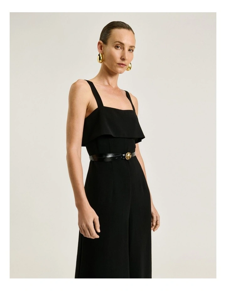 Double Crepe Wide Leg Jumpsuit in Black image 4