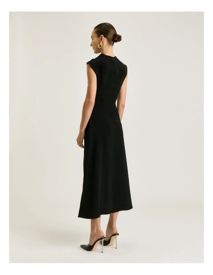 Double Crepe Draped Midi Dress in Black image 2