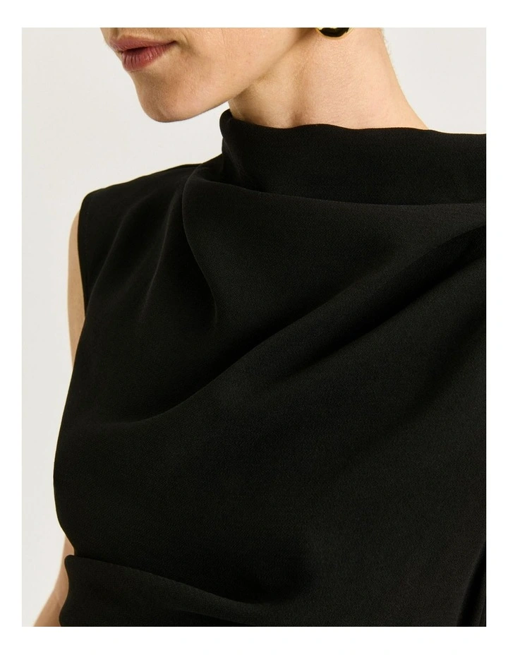 Double Crepe Draped Midi Dress in Black image 4