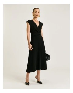 Double Crepe Empire Line Twist Dress in Black
