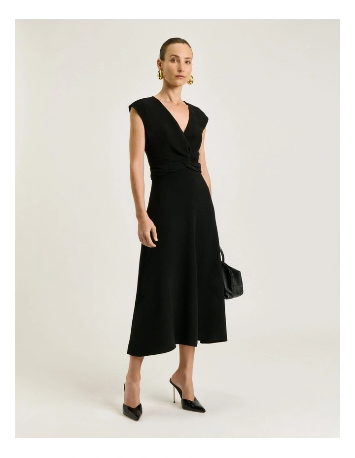 Double Crepe Empire Line Twist Dress in Black image 1