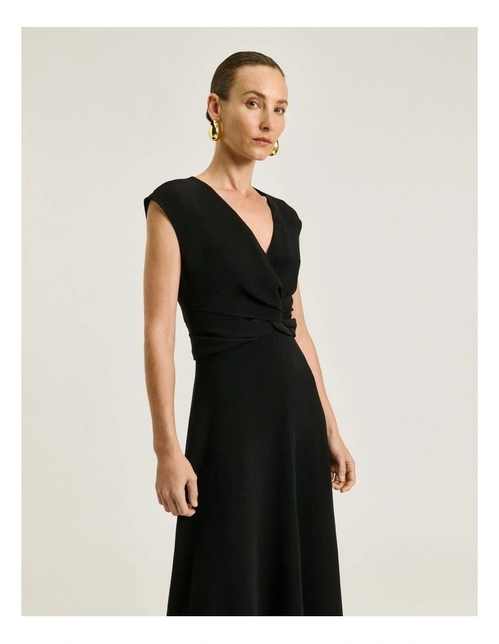 Double Crepe Empire Line Twist Dress in Black image 3
