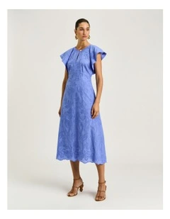 Climbing Vine Embroidery Midi Dress in Purple