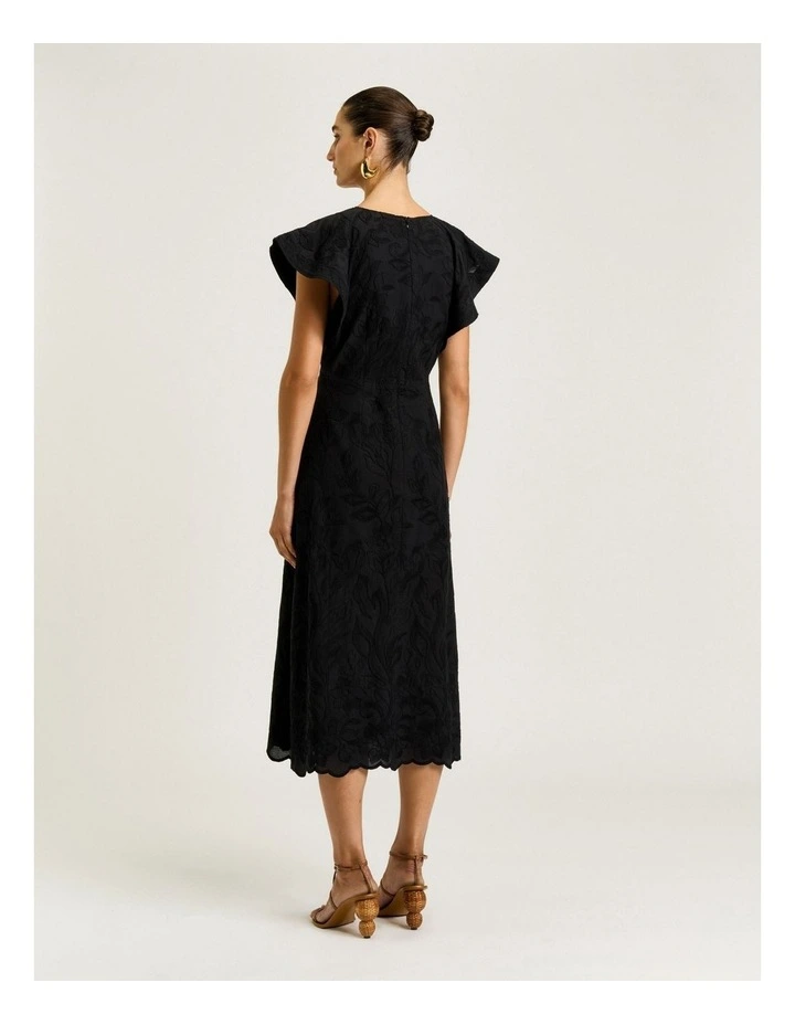 Climbing Vine Embroidery Midi Dress in Black image 2
