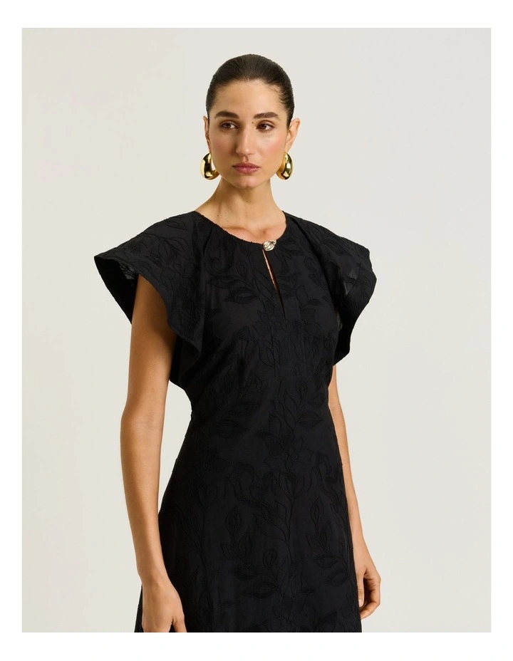 Climbing Vine Embroidery Midi Dress in Black image 3