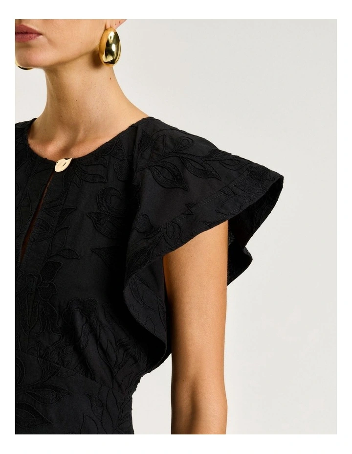 Climbing Vine Embroidery Midi Dress in Black image 4