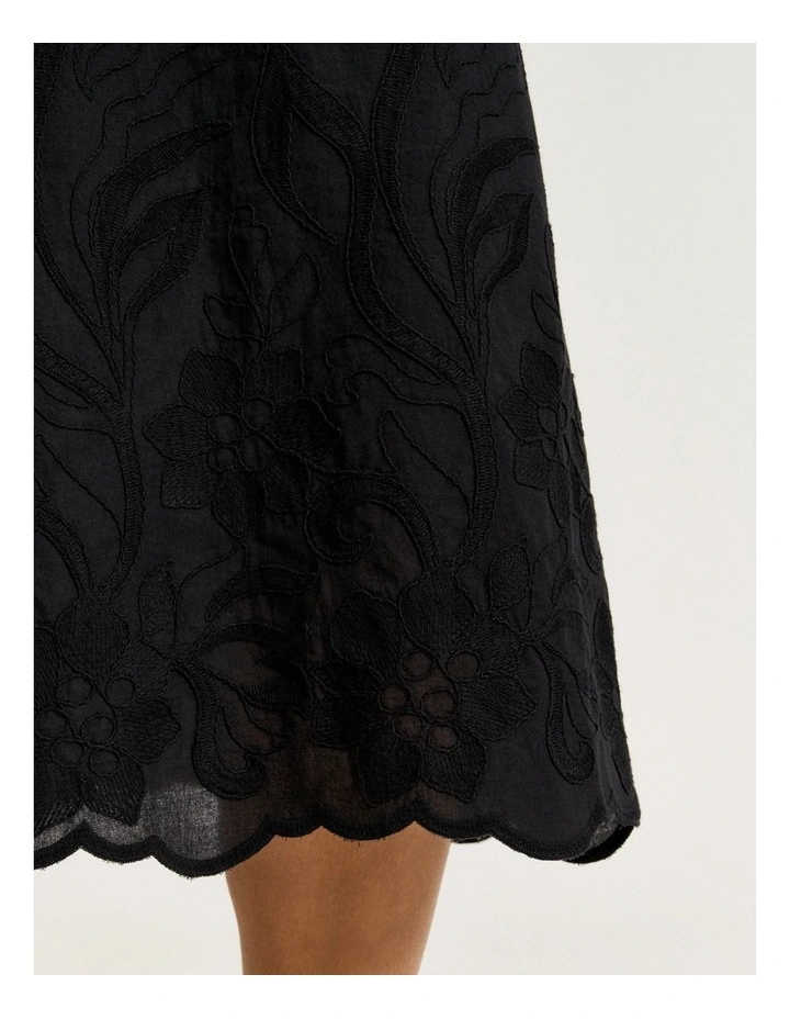 Climbing Vine Embroidery Midi Dress in Black image 5