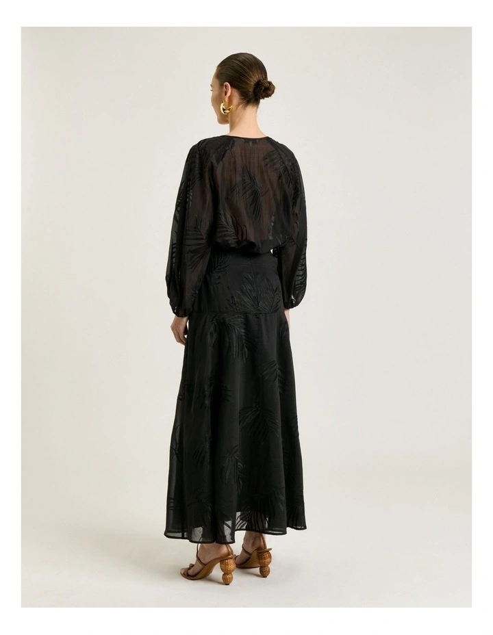 Palm Embroidery Maxi A-line Skirt in Black image 2
