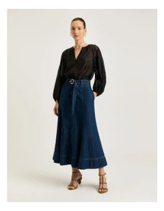 Palm Embroidery Blouson Sleeve Top in Black