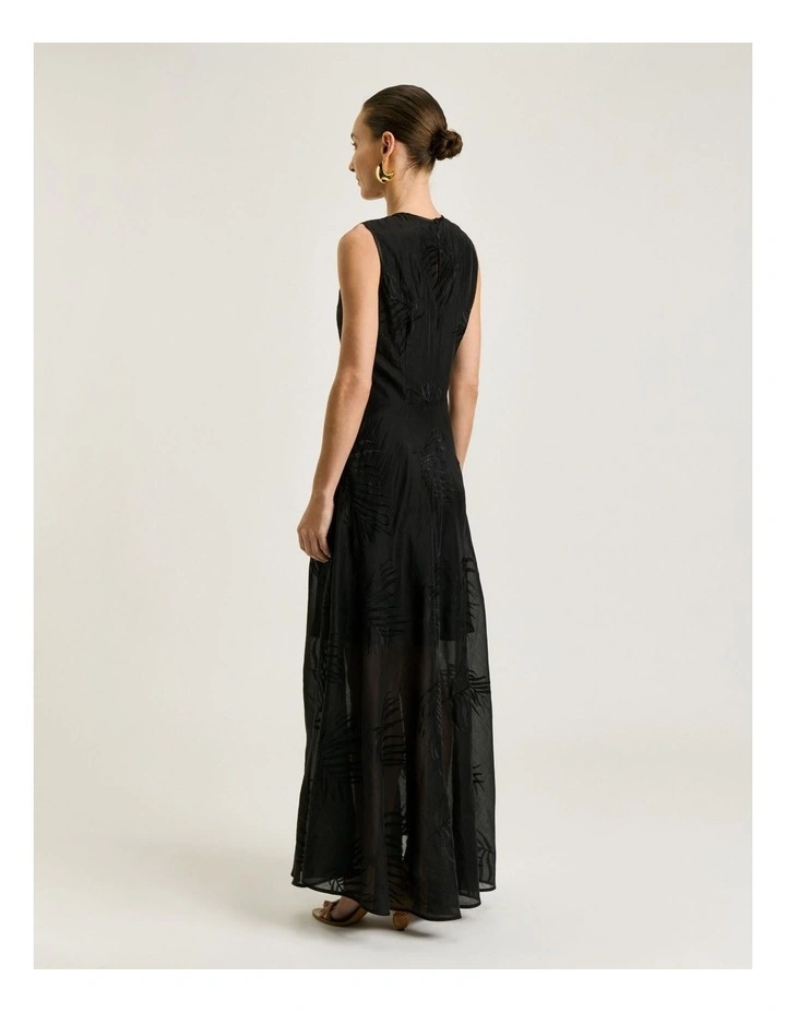 Palm Embroidery Empire Line Dress in Black image 2
