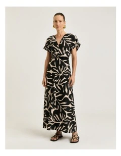 Foliage V Neck Dress in Multi