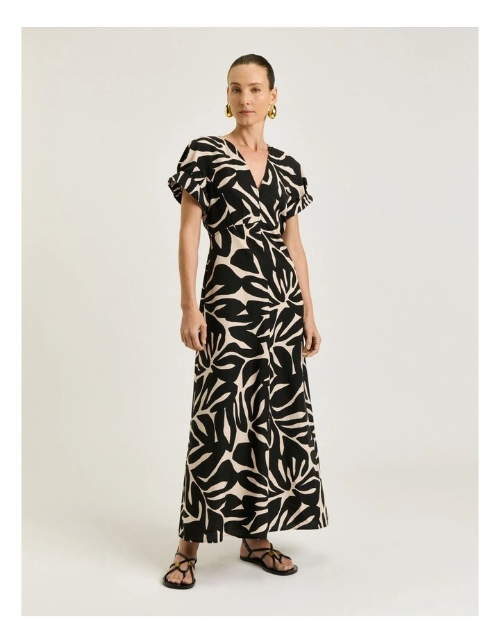 Foliage V Neck Dress in Multi image 2
