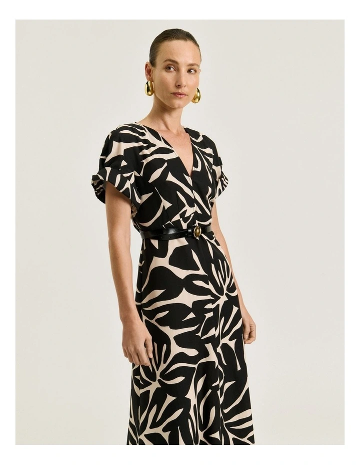 Foliage V Neck Dress in Multi image 4