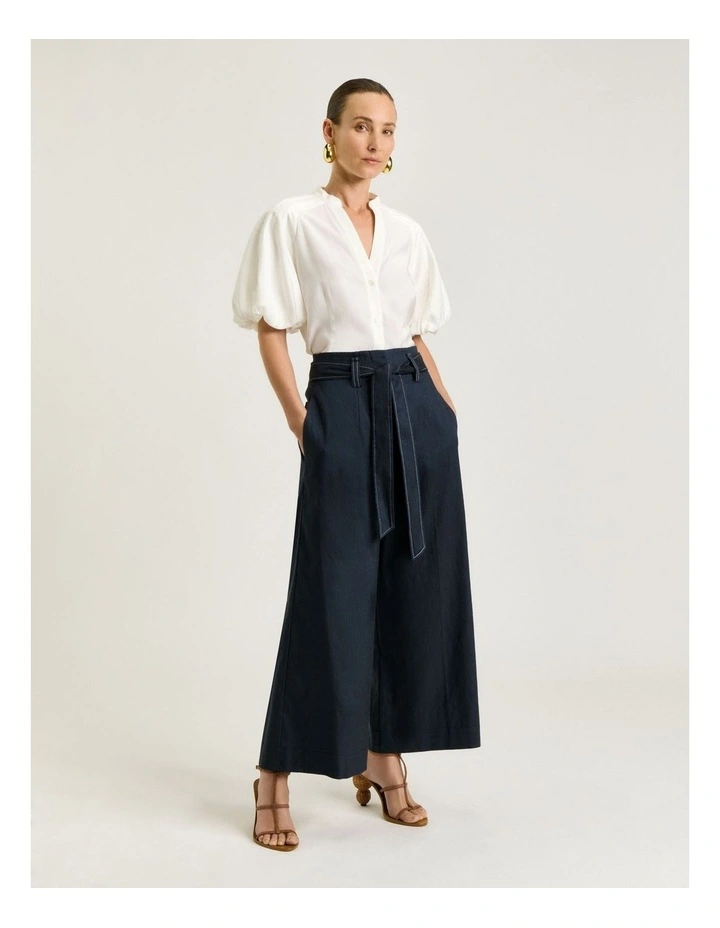 Drapey Modal Blend Blouson Sleeve Shirt in Ivory image 1