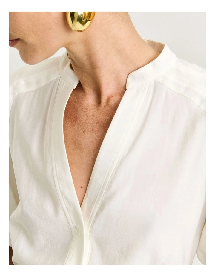 Drapey Modal Blend Blouson Sleeve Shirt in Ivory image 4