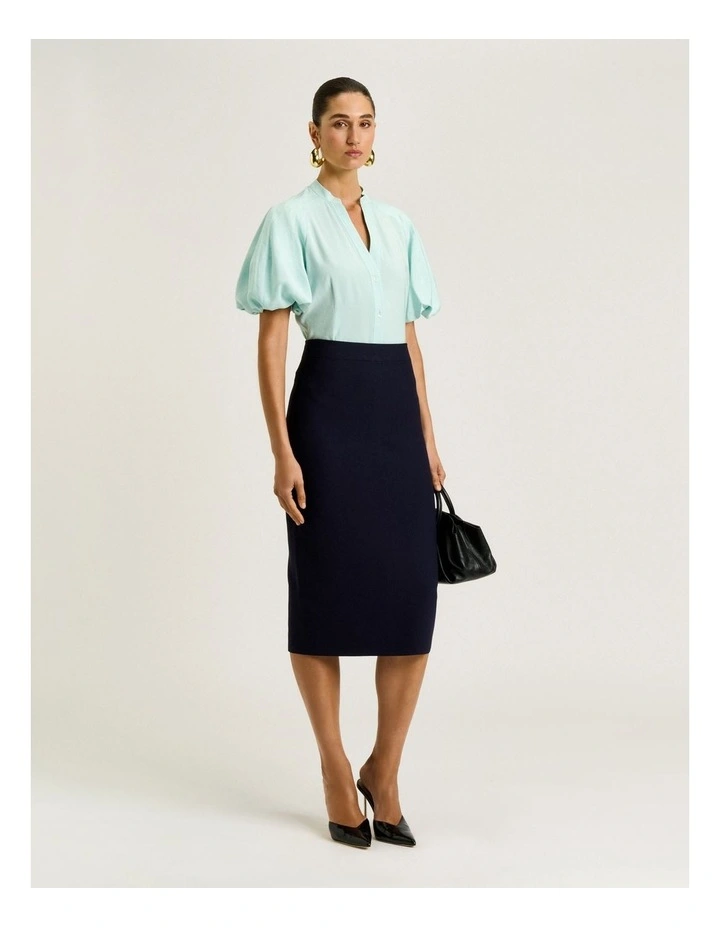 Drapey Modal Blend Blouson Sleeve Shirt in Green image 1